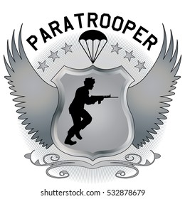 Original design UK Paratrooper shield and crest  with soldier silhouette