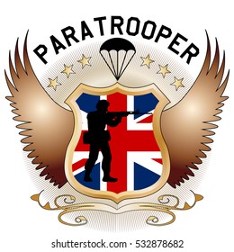 Original design UK Paratrooper shield and crest  with soldier silhouette