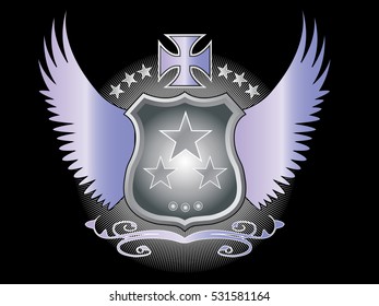 A original designed shield with stars, decorative cross, wings and other elements