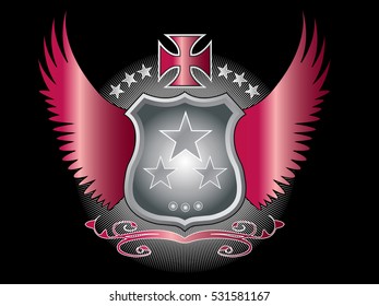 A original designed shield with stars, decorative cross, wings and other elements