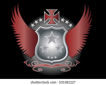 A original designed shield with stars, decorative cross, wings and other elements
