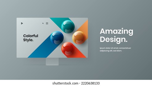 Original desktop mockup landing page template. Amazing web banner design vector concept.