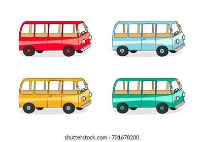 Original different color van set vector illustration 