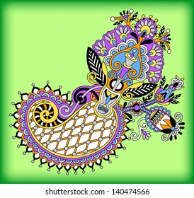 original digital draw line art ornate flower design. Ukrainian traditional style