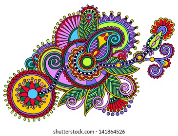 original digital draw line art ornate flower design. Ukrainian traditional style