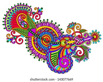 original digital draw line art ornate flower design. Ukrainian traditional style