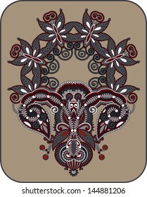 original digital draw line art ornate flower design. Ukrainian traditional style