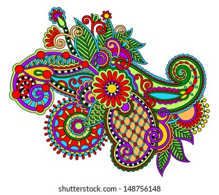original digital draw line art ornate flower design. Ukrainian traditional style