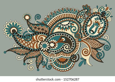 original digital draw line art ornate flower design. Ukrainian traditional style