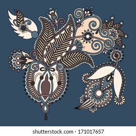 original digital draw line art ornate flower design. Ukrainian traditional style