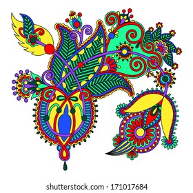 original digital draw line art ornate flower design. Ukrainian traditional style