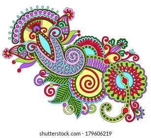 original digital draw line art ornate flower design. Ukrainian traditional style