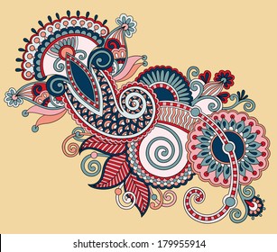 original digital draw line art ornate flower design. Ukrainian traditional style