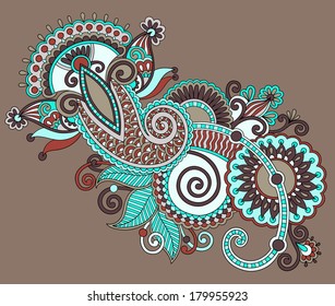 original digital draw line art ornate flower design. Ukrainian traditional style