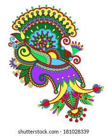 original digital draw line art ornate flower design. Ukrainian traditional style