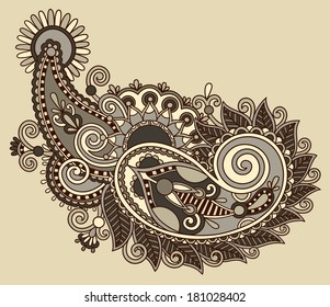 original digital draw line art ornate flower design. Ukrainian traditional style