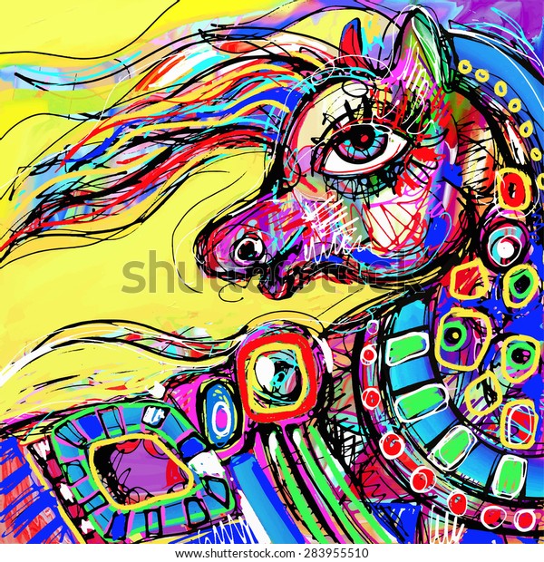 Original Digital Drawing Colored Head Horse Stock Vector (Royalty Free ...