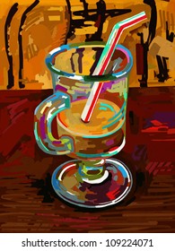 original digital painting of glass of coffee,