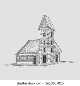 Original digitally created vintage house without reference. hand drawn sketch details house art, fine art