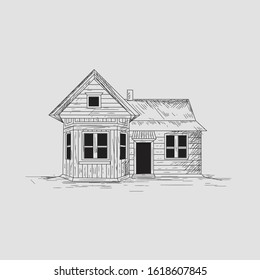Original digitally created vintage house without reference. hand drawn sketch details house art, fine art