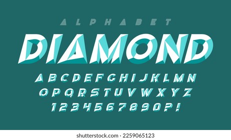 Original display font design, chisel alphabet style, letters and numbers. Vector characters. 15 degree skew