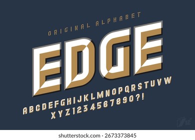 Original display font design, chisel alphabet style, letters and numbers. Vector characters. 12 degree skew