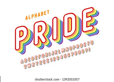 Original display rainbow font design, alphabet, letters and numbers. Swatch color control