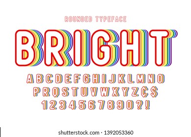 Original display rainbow font design, alphabet, letters and numbers. Swatch color control