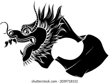 Original dragon head. Black and white vector illustration.