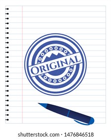 Original draw with pen effect. Blue ink. Vector Illustration. Detailed.