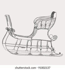 Original drawing of black and white winter sleigh.