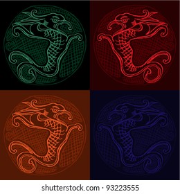 Original drawing of chinese dragon- four combinations