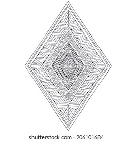 Original drawing ethnic tribal doddle rhombus #3. Black and white version.