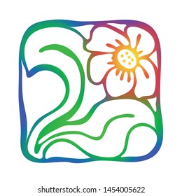 Original drawing of a flower, bright colors on a white background.
