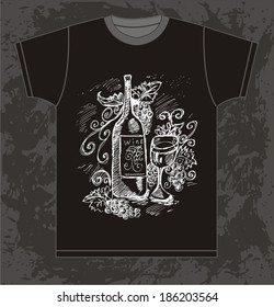 original drawing to print on a T-shirt "Wine"