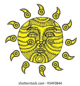 original drawing of Sun on white background