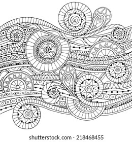 Original drawing tribal doddle ethnic pattern. Background with geometric elements. Black and white version.