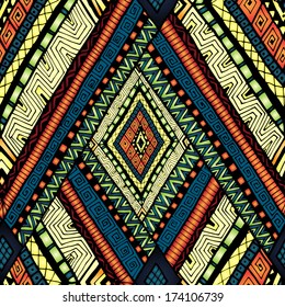 Original drawing tribal doddle rhombus. Seamless pattern with geometric elements.