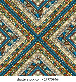 Original drawing tribal doddle rhombus. Seamless pattern with geometric elements.