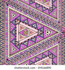 Original drawing tribal doddle rhombus. Seamless pattern with geometric elements.