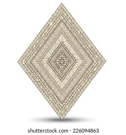 Original drawing tribal doddle rhombus isolated on the white background. Abstract ethnic design elements. Card design template. Can be used for invitation, menu, banners, signs.