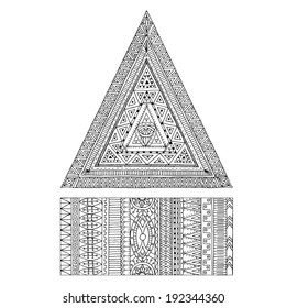 Original drawing tribal doddle triangle. Tribal texture. Series of image Template frame design for card.