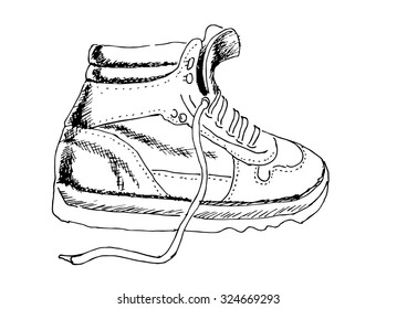 The original drawing vector of shoes on white paper