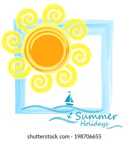 Original drawing,sea and sun.Summer background.