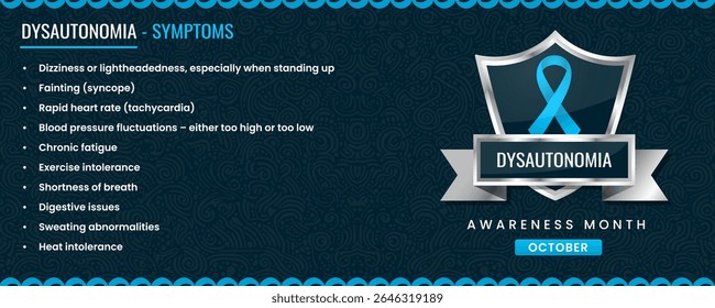 Original Dysautonomia Awareness ribbon with Symptoms, Shield Design with Pattern Based Background.