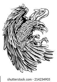 An original eagle illustration  in a vintage wood cut style