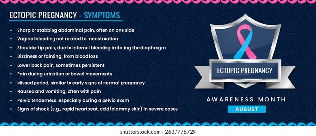 Original Ectopic Pregnancy ribbon with Symptoms, Shield Design with Pattern Based Background.