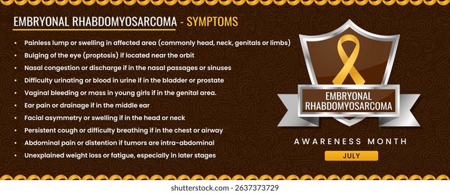 Original Embryonal Rhabdomyosarcoma ribbon with Symptoms, Shield Design with Pattern Based Background.