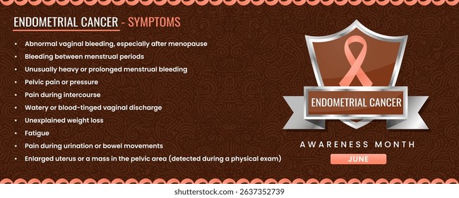 Original Endometrial Cancer ribbon with Symptoms, Shield Design with Pattern Based Background.
