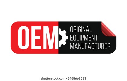 Original Equipment Manufacturer, OEM text with gear vector design, for icon, logo, label, insigna, seal, tag, sign, seal, symbol, badge, stamp, sticker, emblem, banner etc.